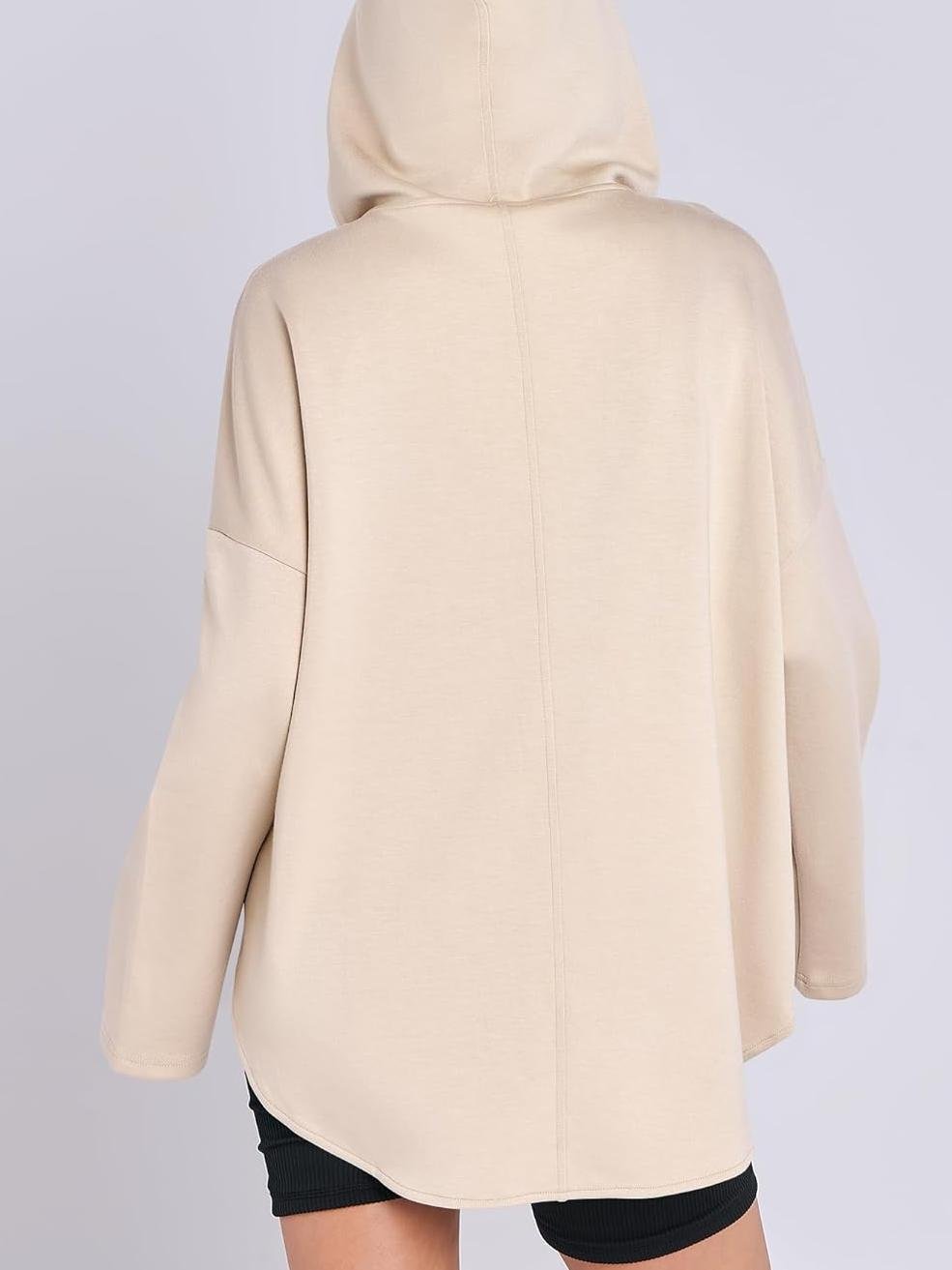 Women's Oversized Quarter Zip Tunic Hoodie - Loopstar