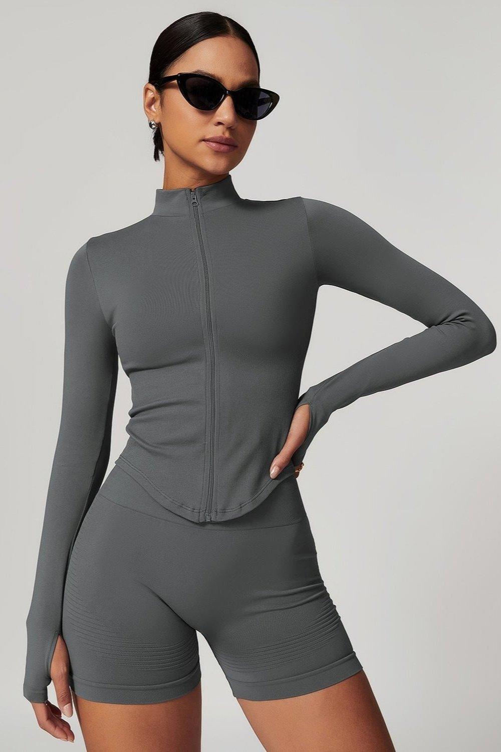 Crop Long-Sleeve Zipper Yoga Top