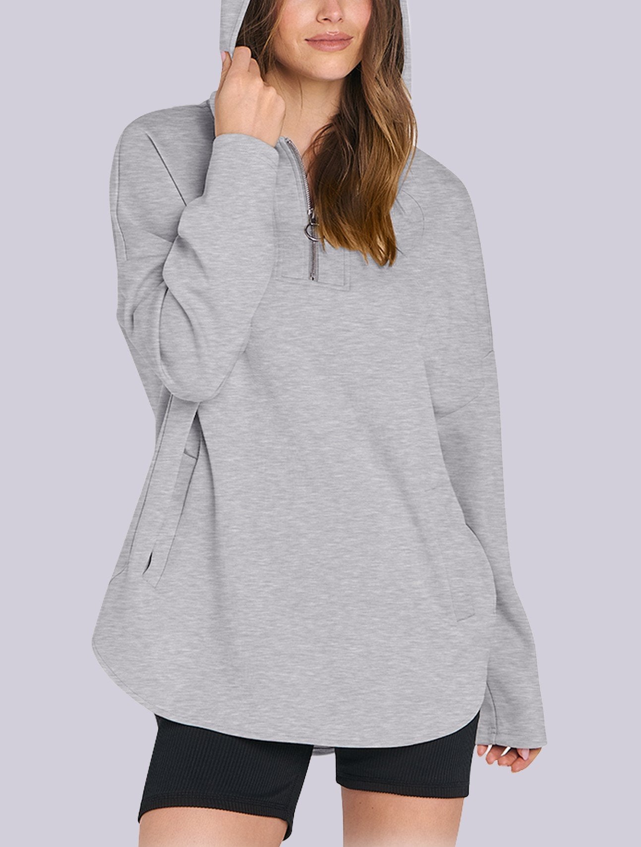 Women's Oversized Quarter Zip Tunic Hoodie - Loopstar