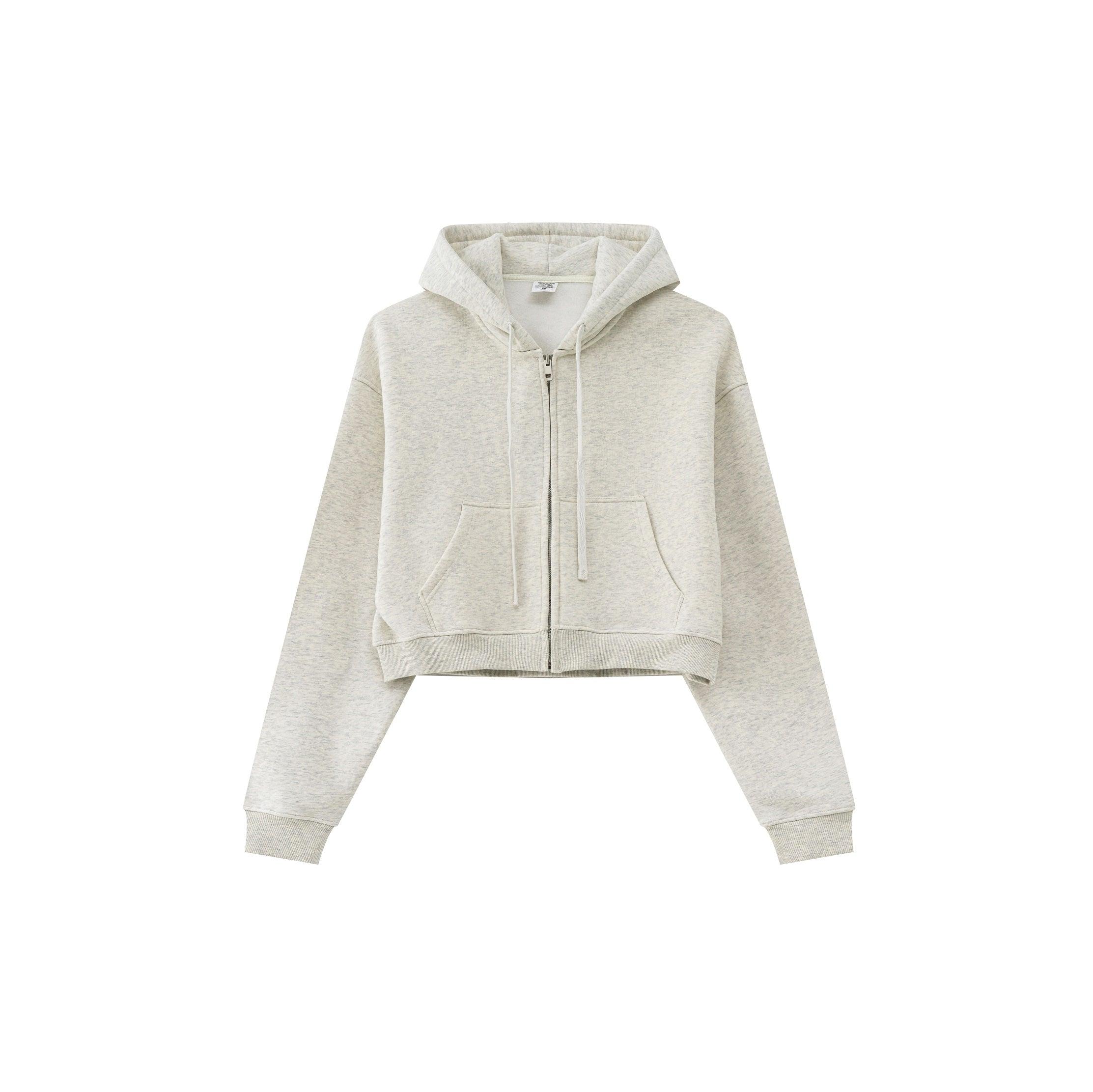 Solid color zippered loose short hoodie - Loopstar