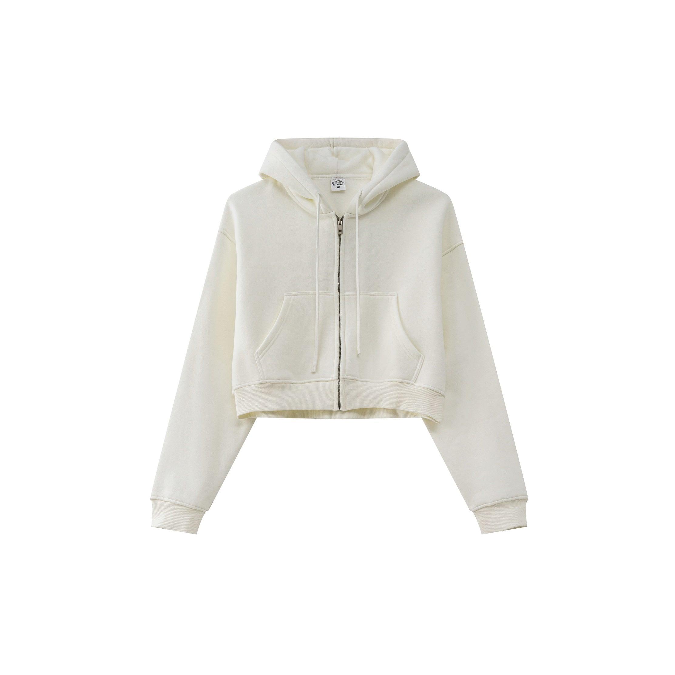 Solid color zippered loose short hoodie - Loopstar