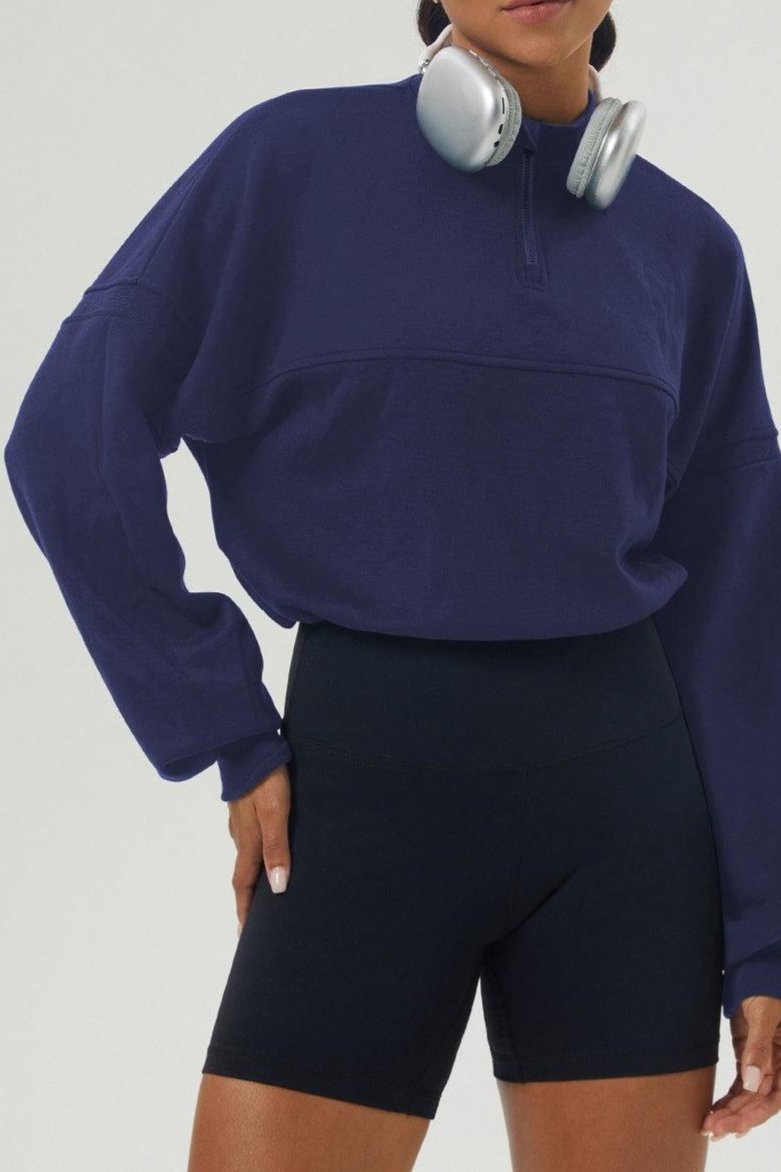 Cropped 1/2 Zip Pullover Sweatshirt - Loopstar