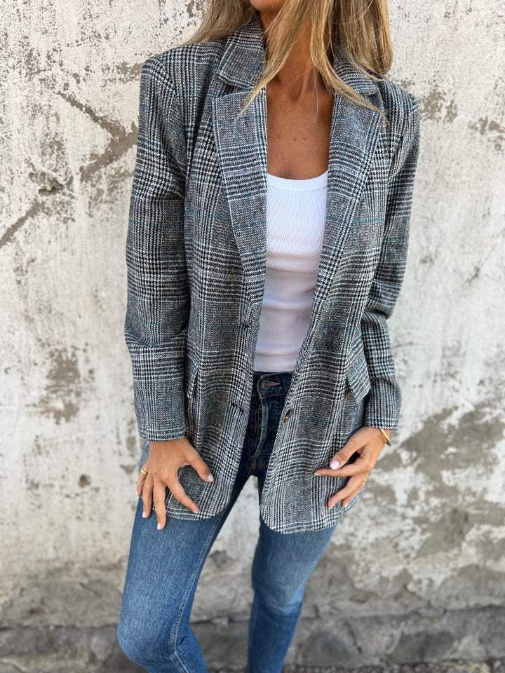 Stylish Retro Houndstooth Lapel Casual Blazer