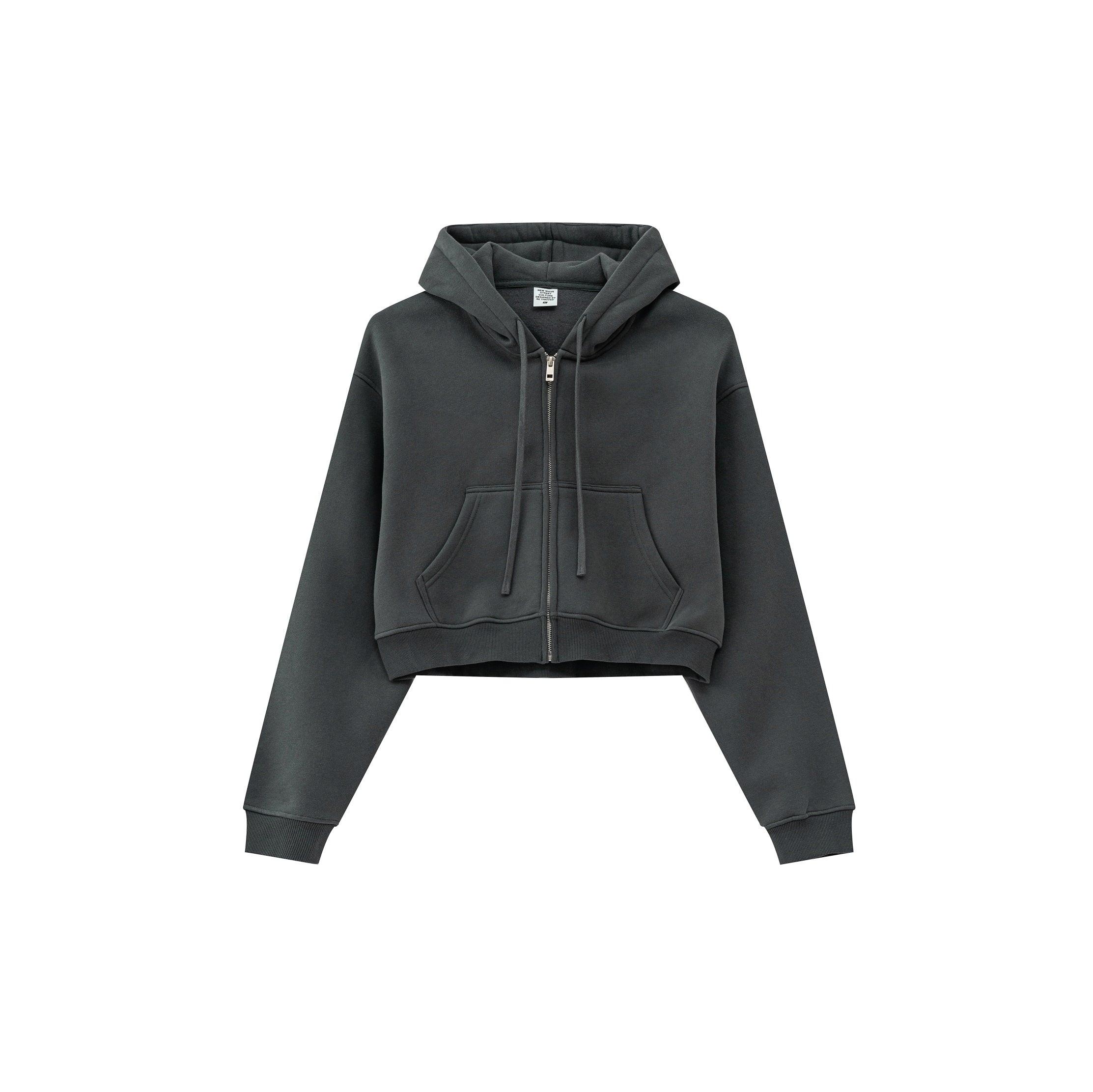 Solid color zippered loose short hoodie - Loopstar