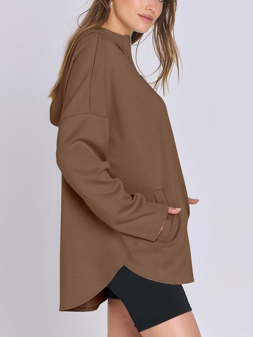 Women's Oversized Quarter Zip Tunic Hoodie - Loopstar