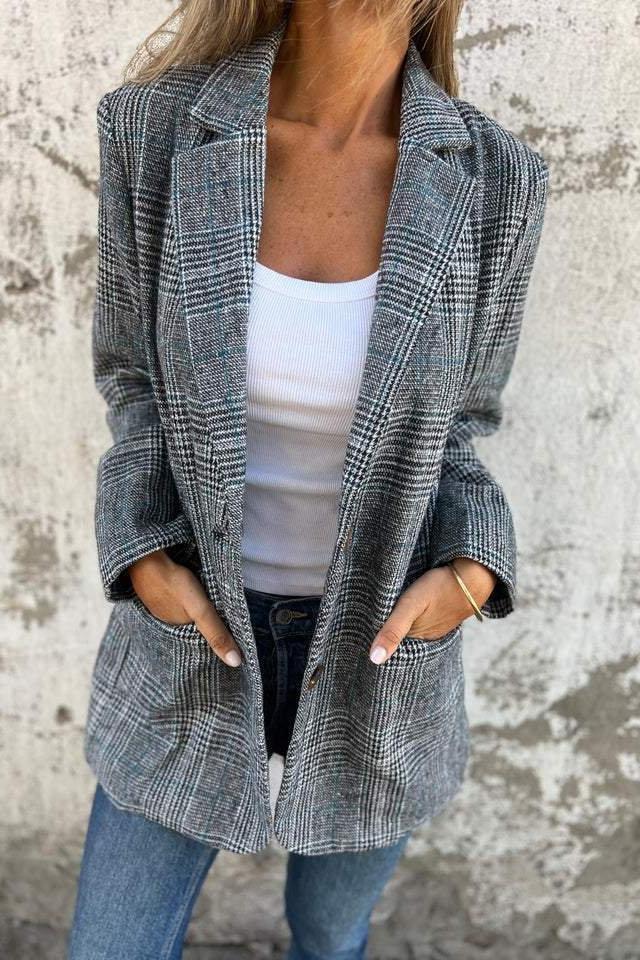 Stylish Retro Houndstooth Lapel Casual Blazer