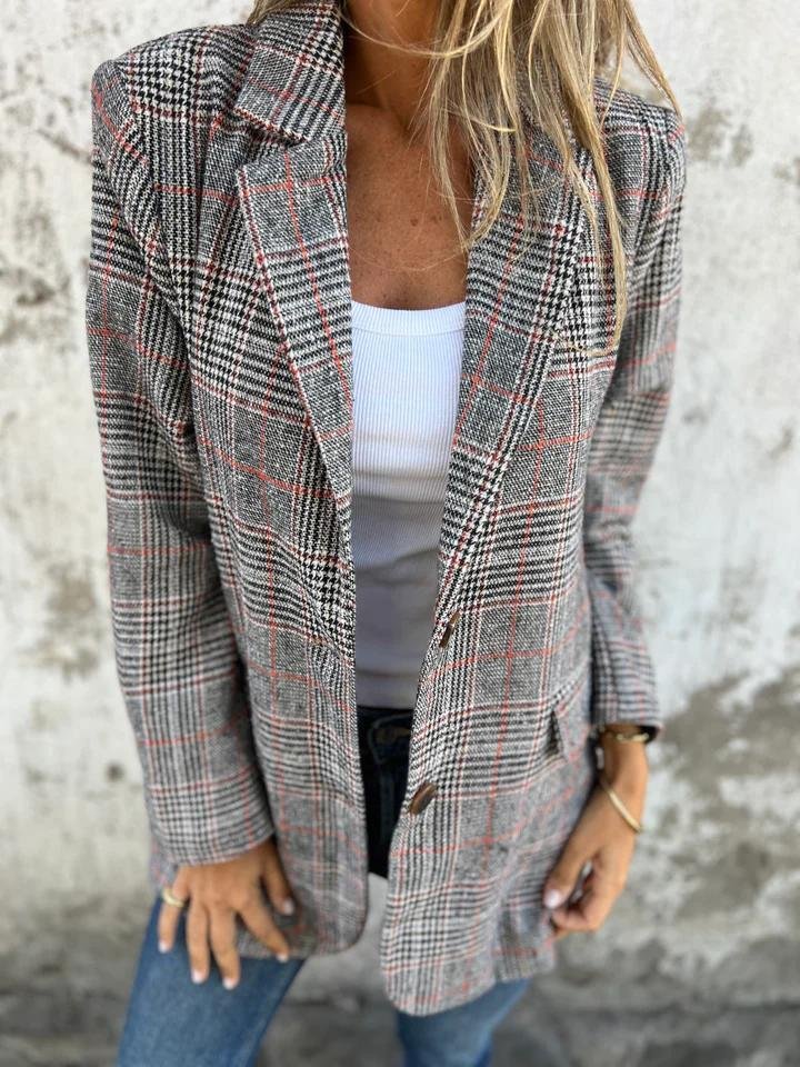 Stylish Retro Houndstooth Lapel Casual Blazer