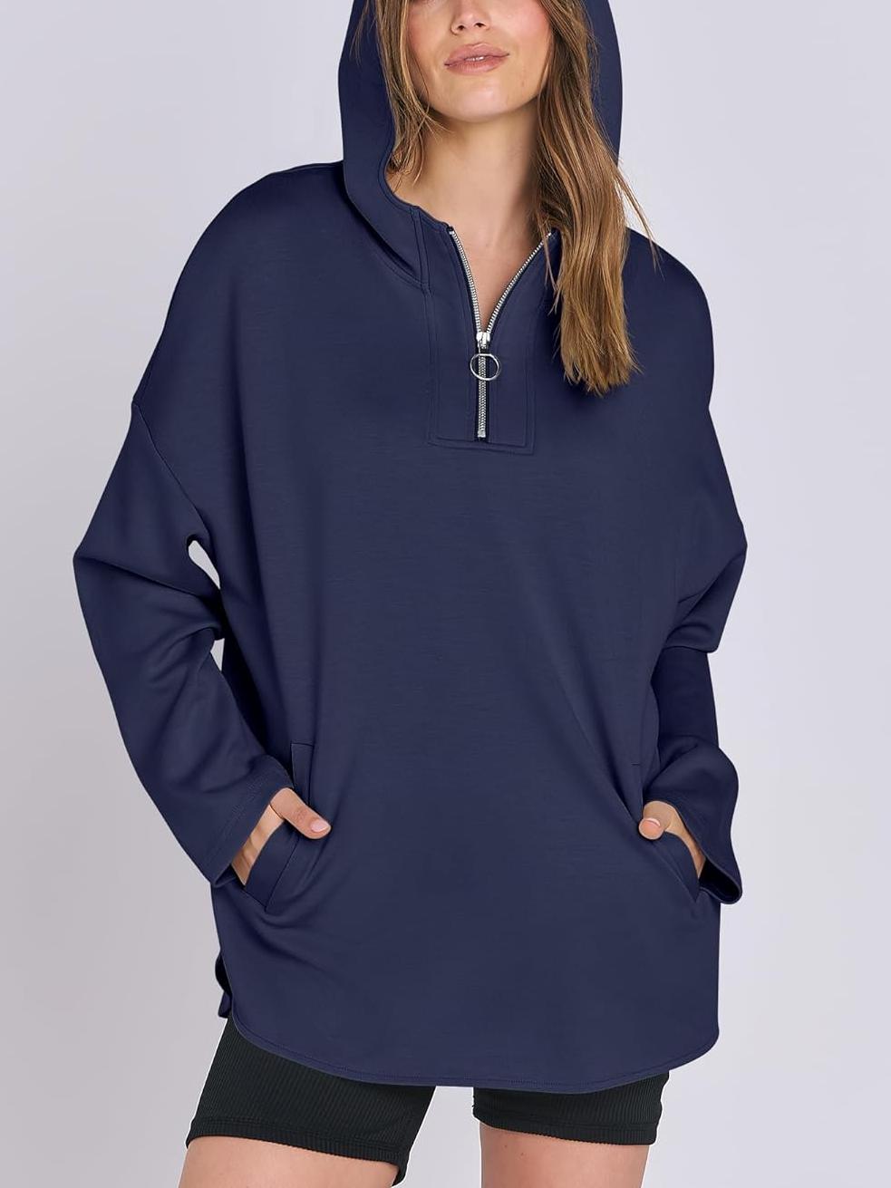 Women's Oversized Quarter Zip Tunic Hoodie - Loopstar