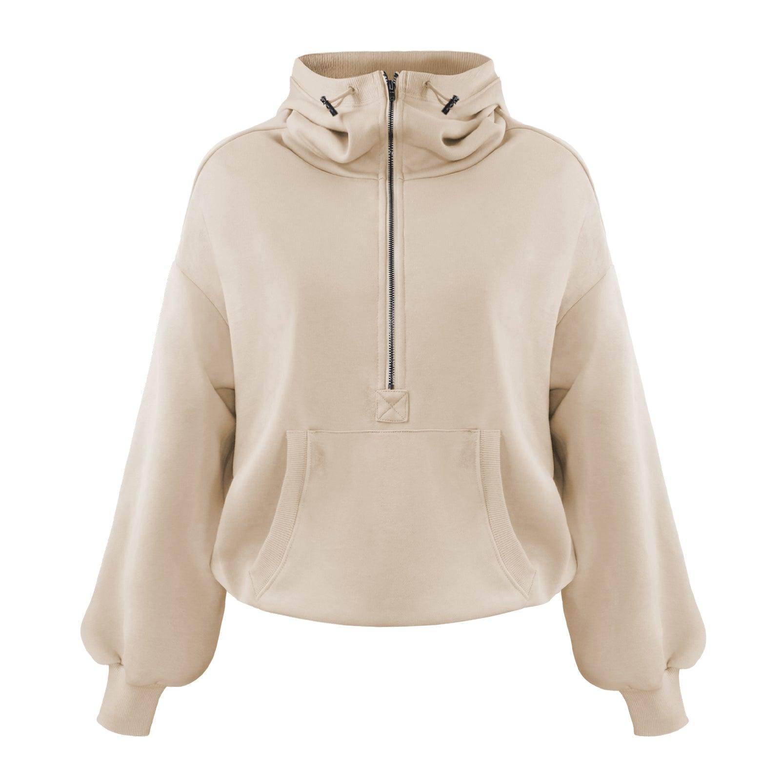 Long Sleeve Half Zip Cropped Pullover Hoodie - Loopstar