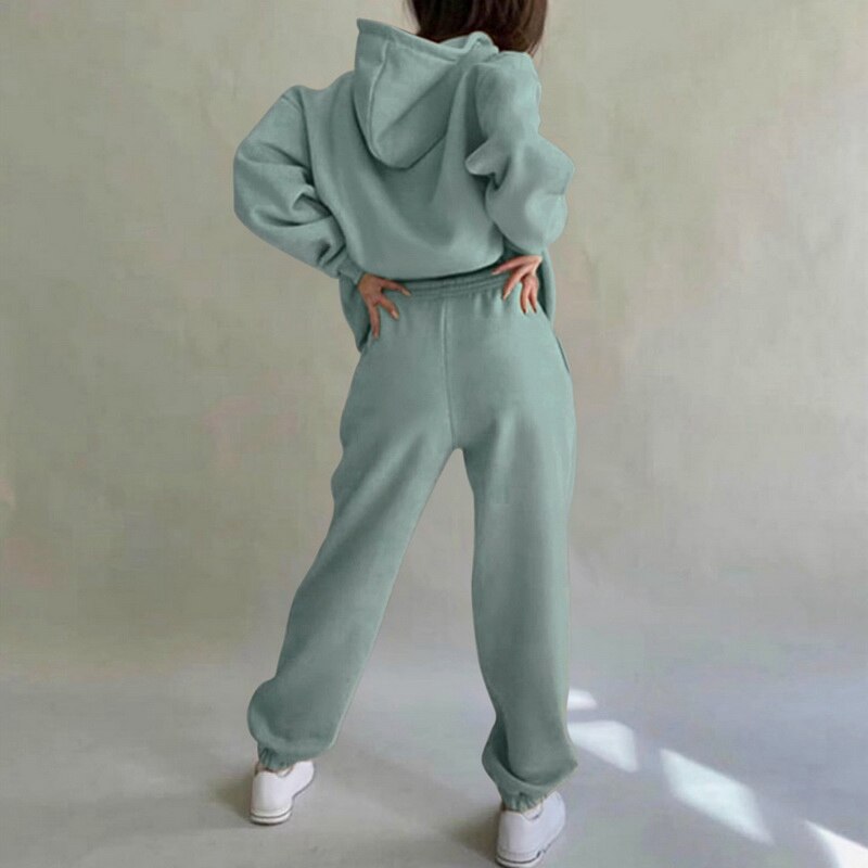 Women Solid Hoodies and Pant Casual Two-piece Set - Loopstar