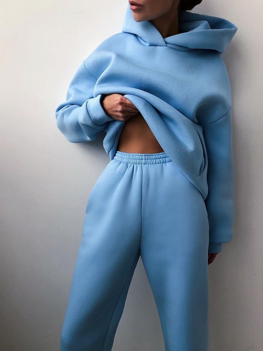 Women Solid Hoodies and Pant Casual Two-piece Set - Loopstar