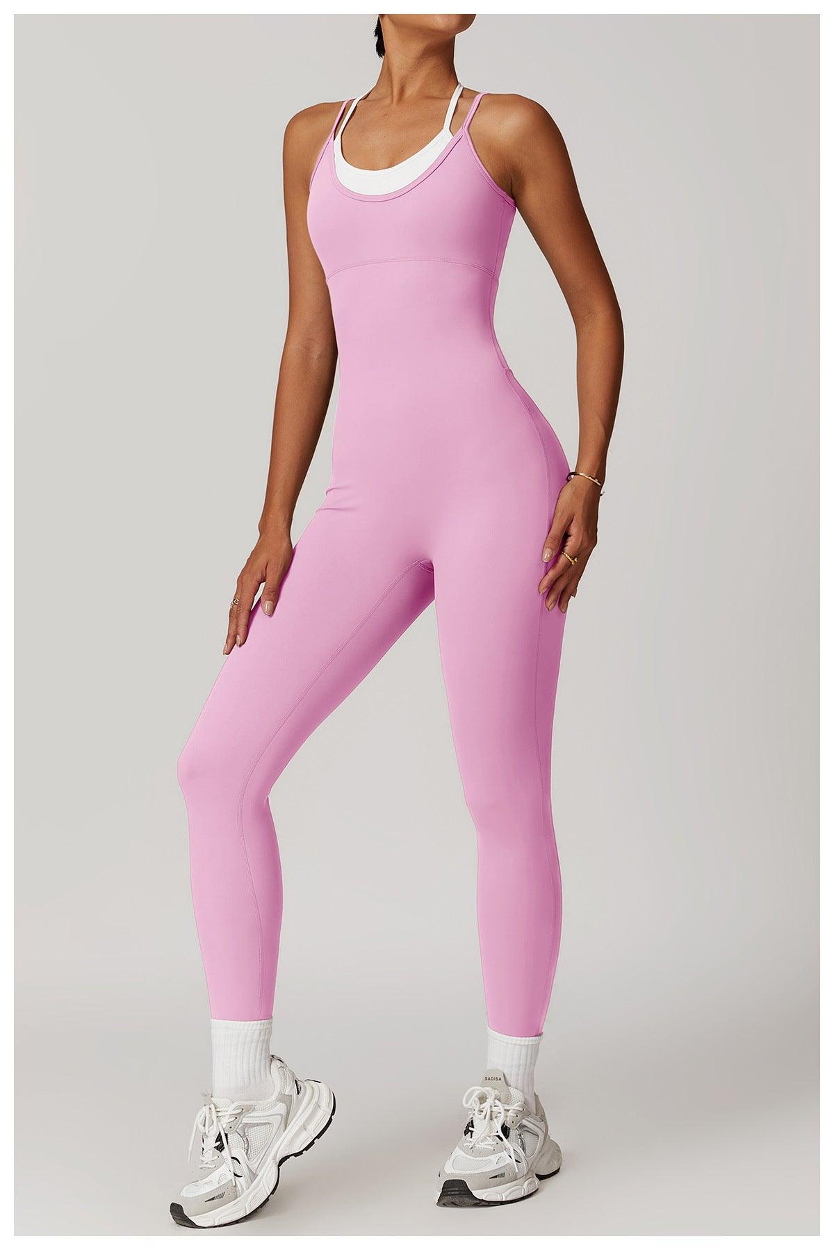 Fake Two-Piece Color-Blocked Halter Sports Jumpsuit - Loopstar