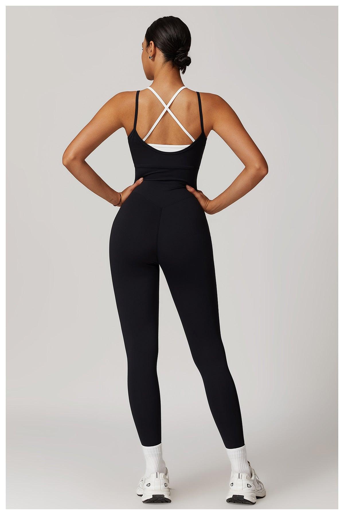 Fake Two-Piece Color-Blocked Halter Sports Jumpsuit - Loopstar