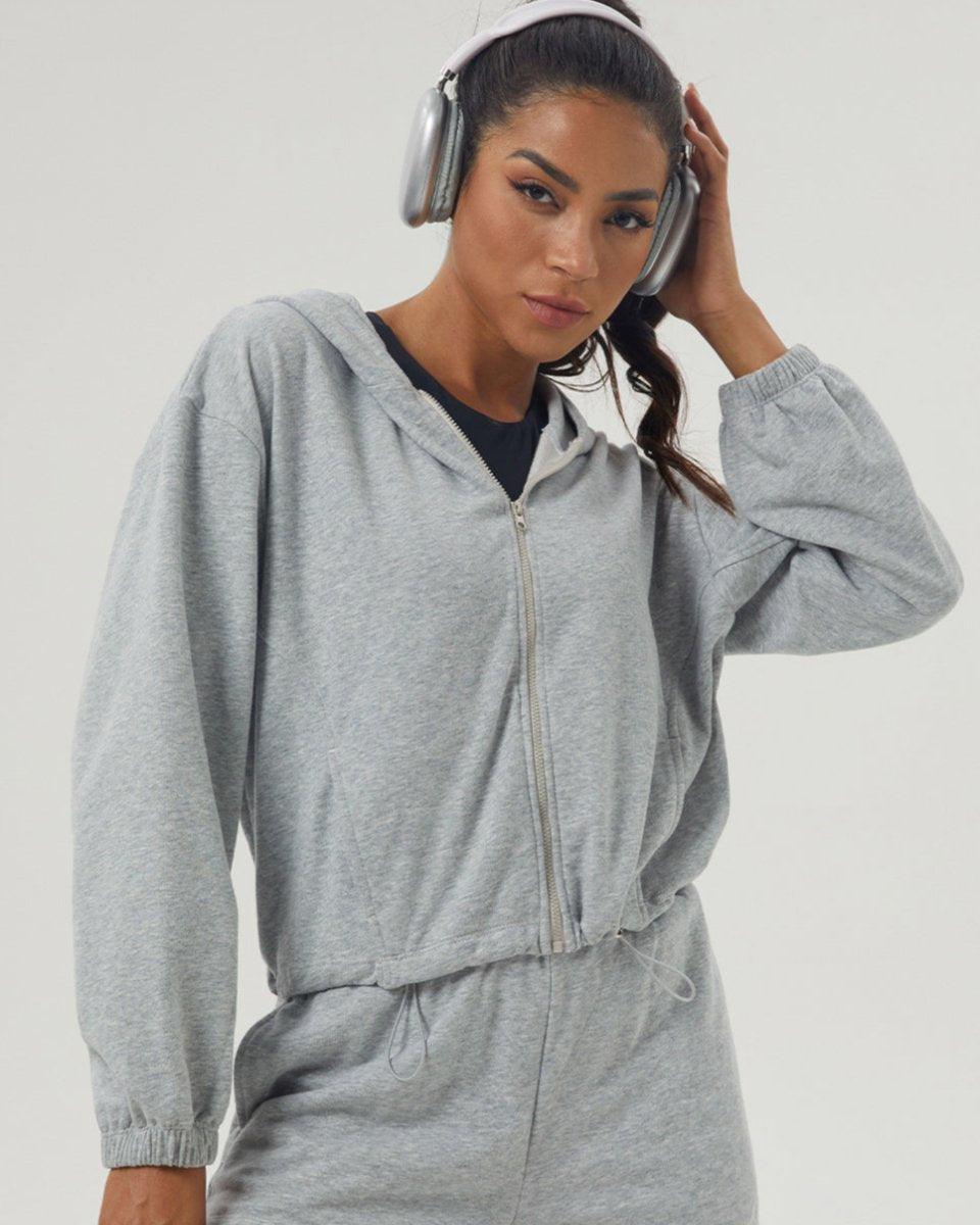 Casual Long Sleeve Cropped Zip-up Hoodie - Loopstar