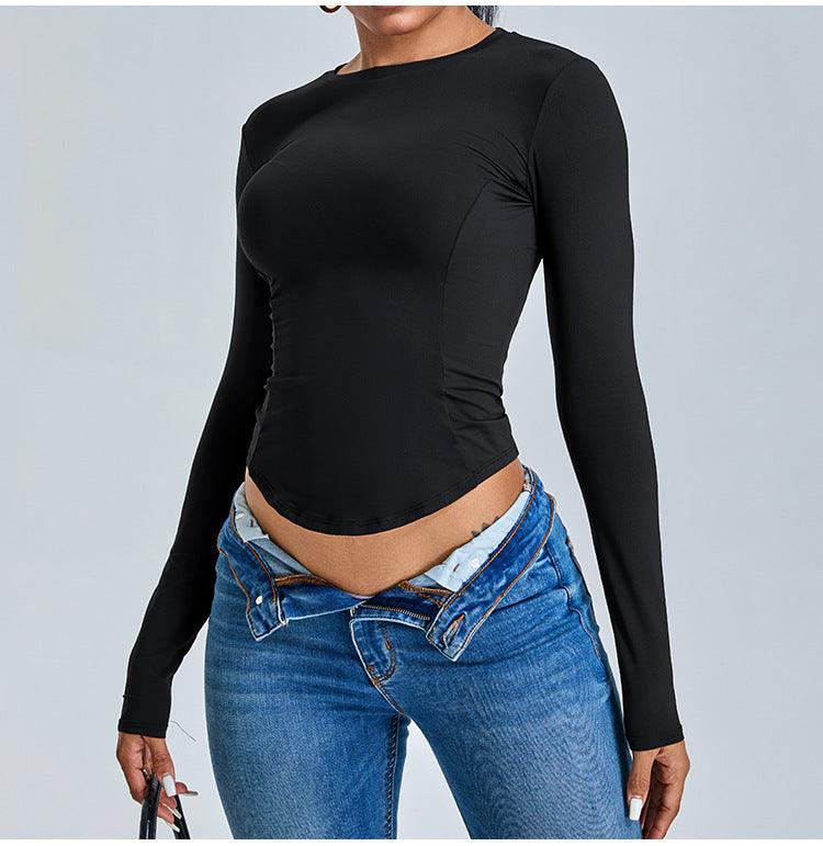 Long Sleeve Fishbone Stitching Yoga Top - Loopstar