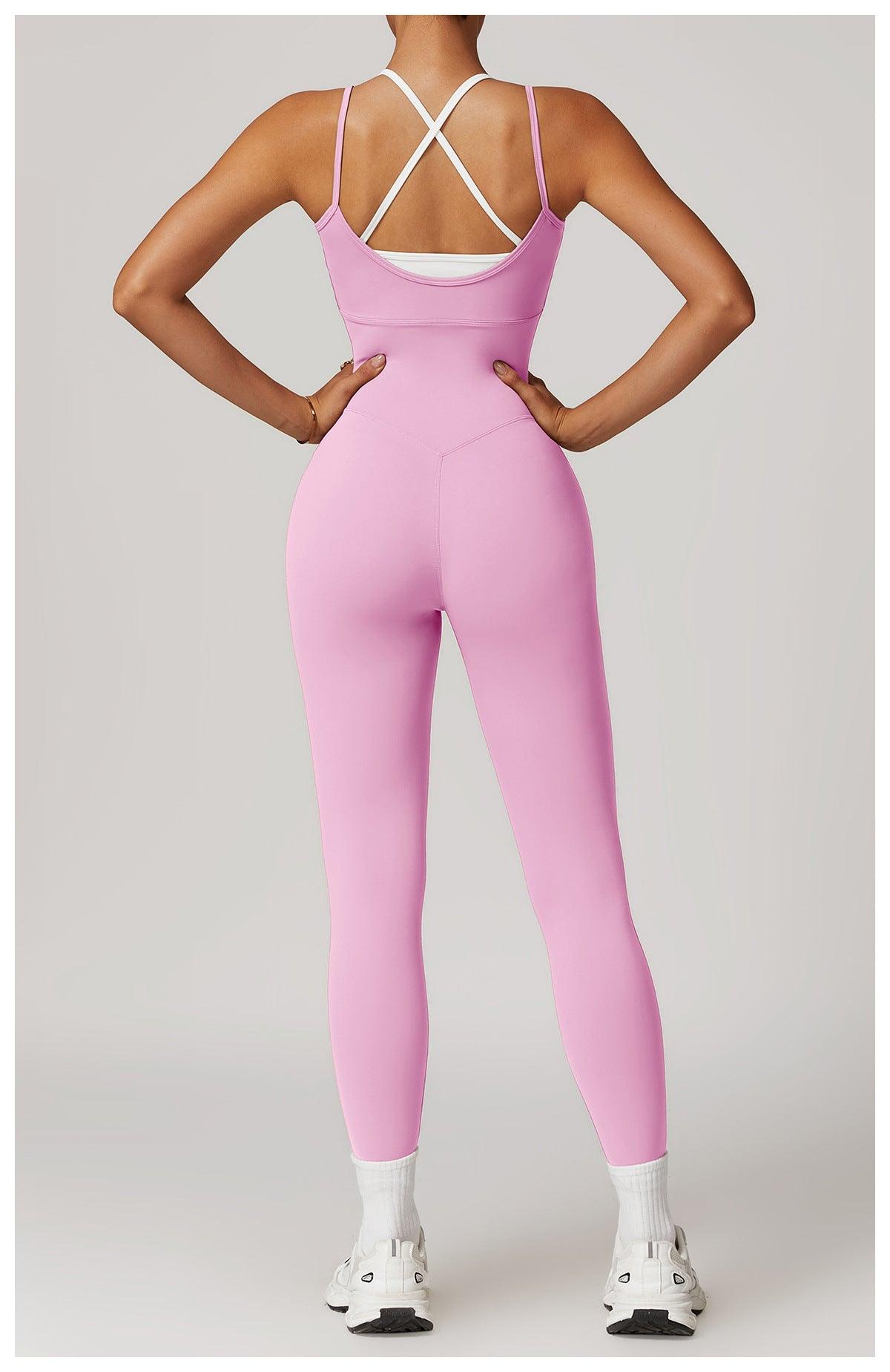 Fake Two-Piece Color-Blocked Halter Sports Jumpsuit - Loopstar