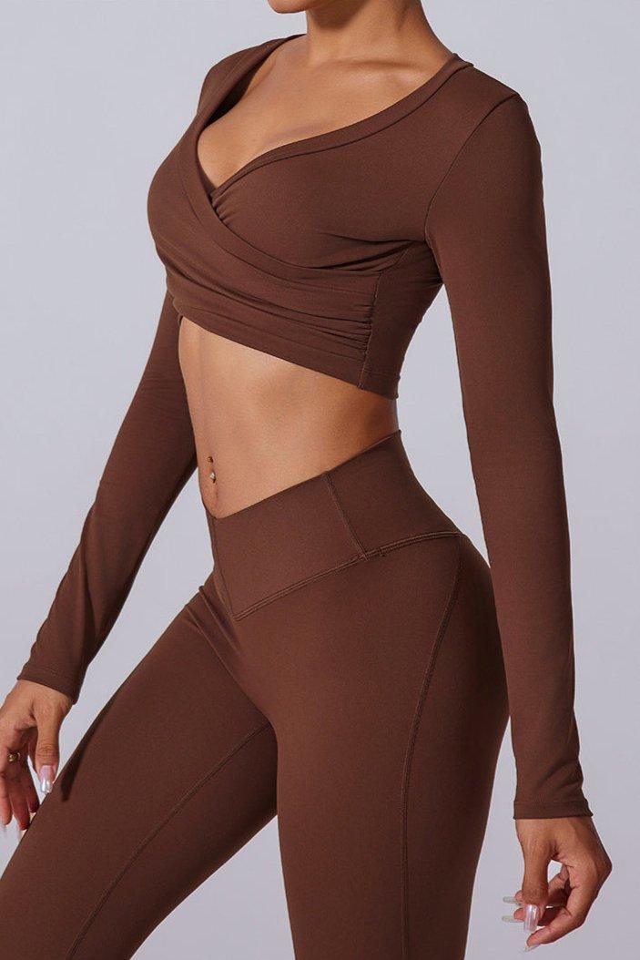  Long-Sleeve Cross Brushed Mock Neck Yoga Top