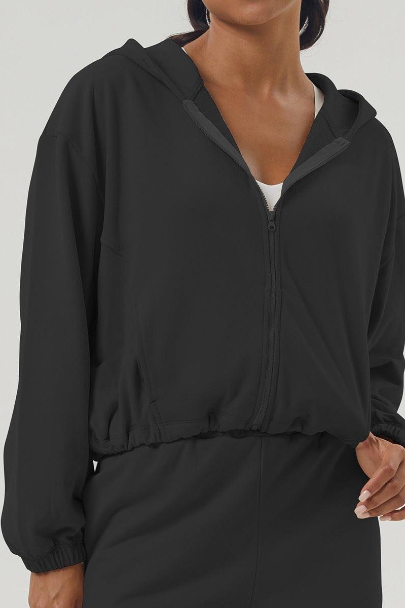 Casual Long Sleeve Cropped Zip-up Hoodie - Loopstar