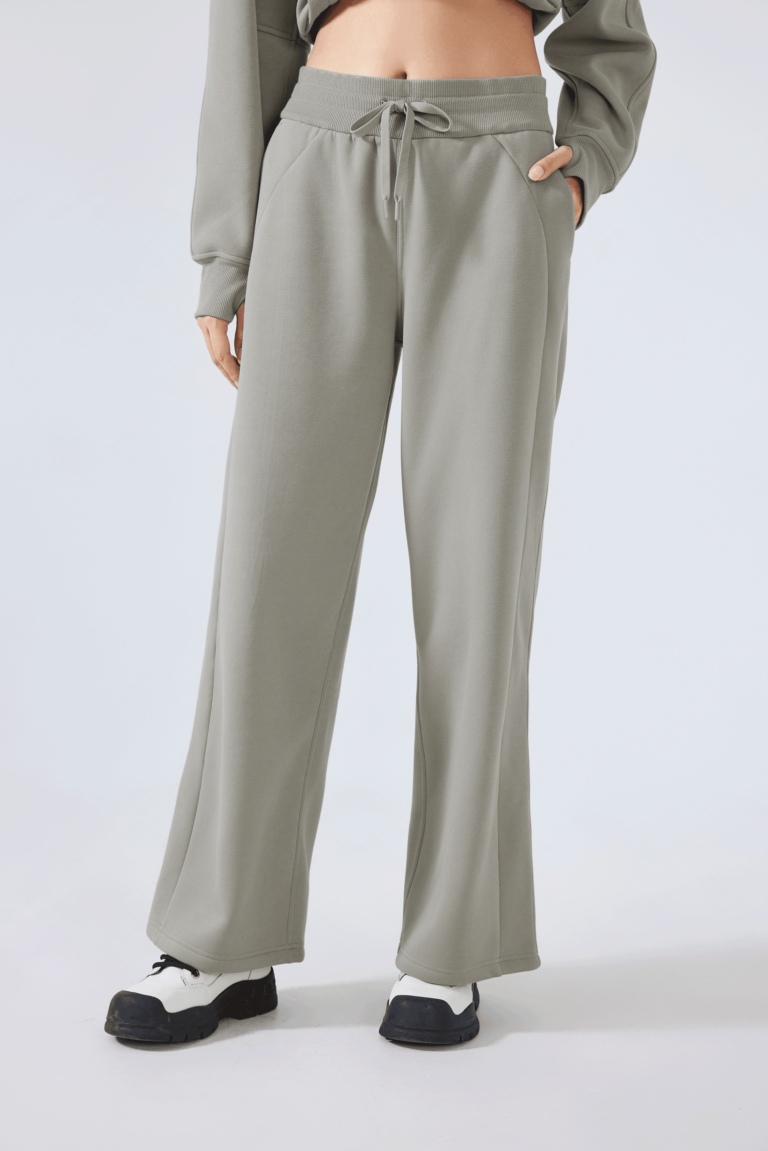 Wide Straight Fleece Lined Sweatpants 