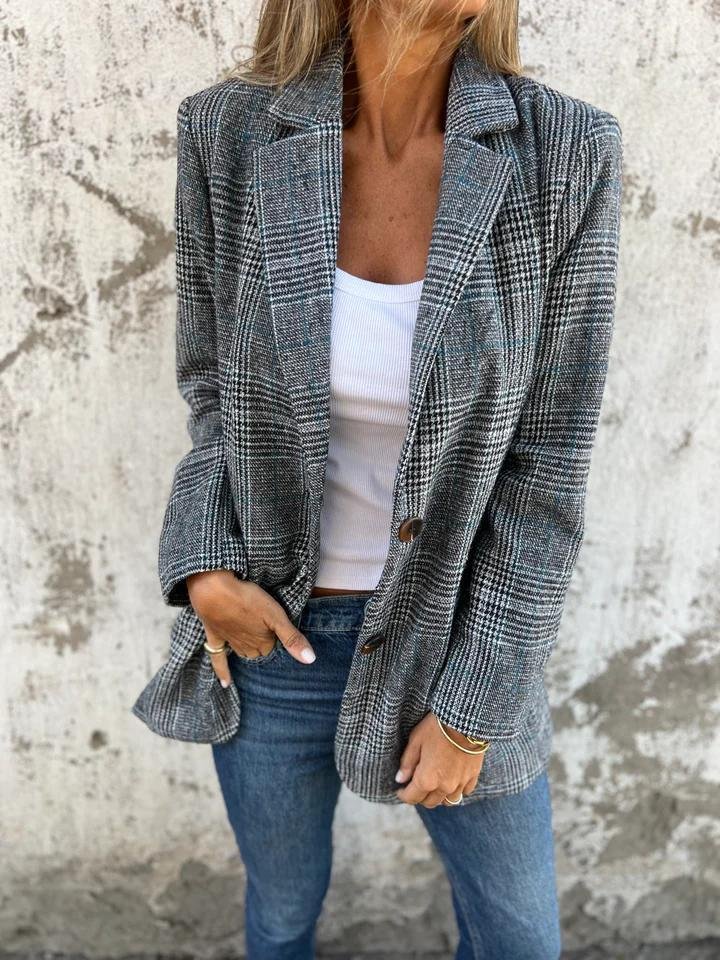 Stylish Retro Houndstooth Lapel Casual Blazer