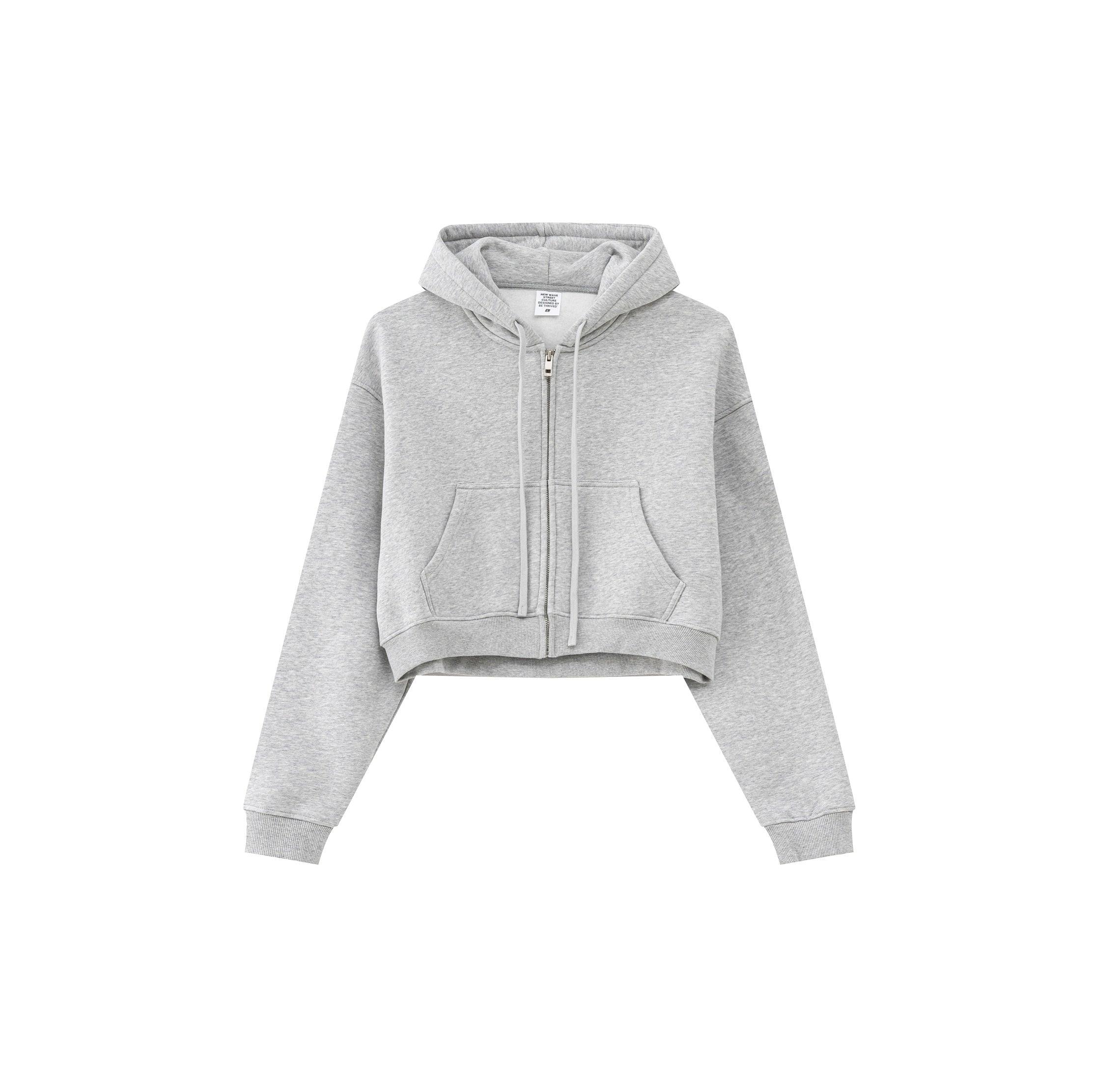 Solid color zippered loose short hoodie - Loopstar