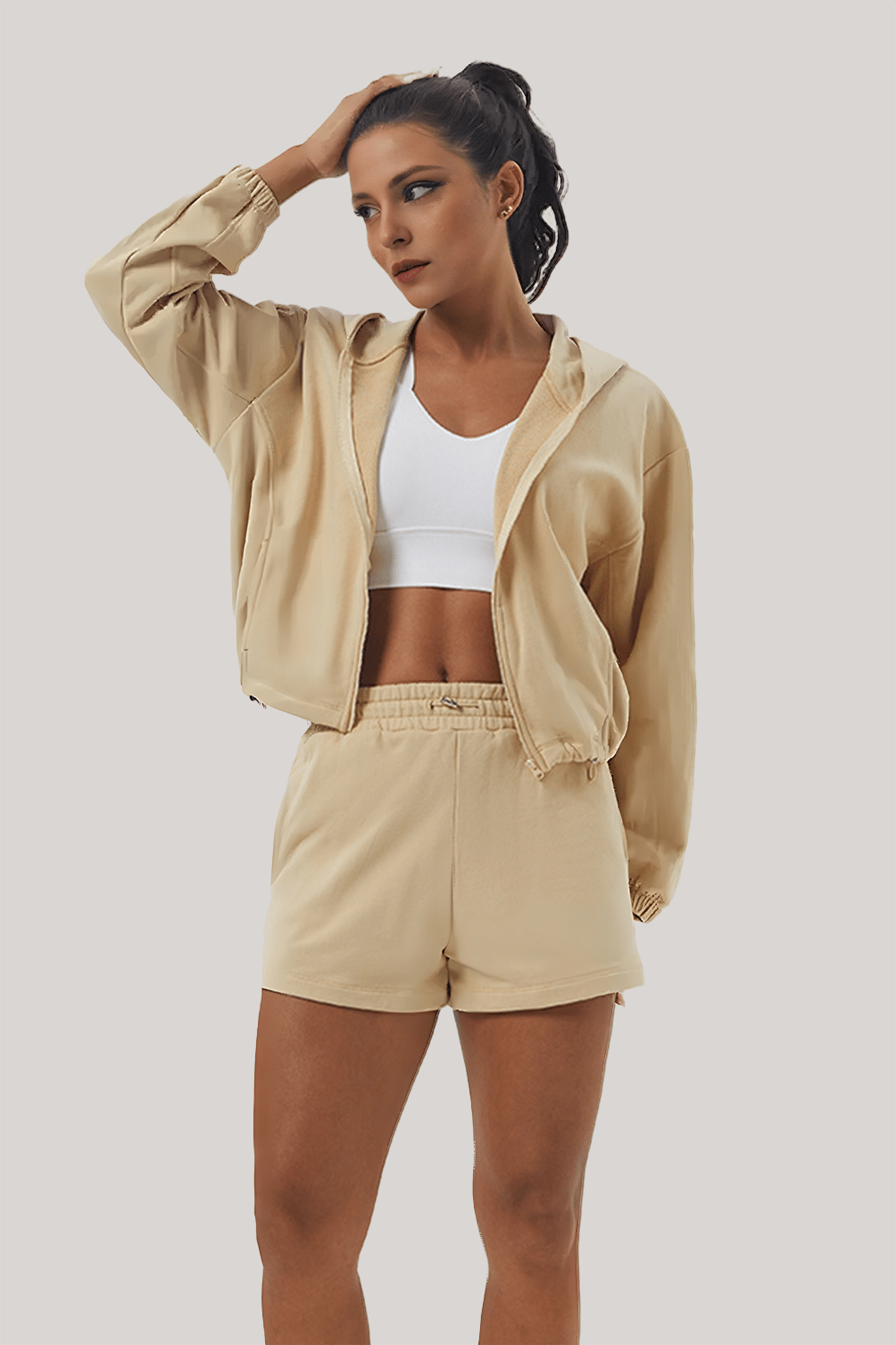 Casual Long Sleeve Cropped Zip-up Hoodie - Loopstar